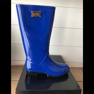 NIB Nicole Miller Rainy Day Blue Rain Boots Sz 7